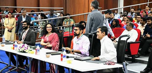 Vijay Kumar, seated at the right of the judges' table, at UST Global's TrailBlazer event in 2018
