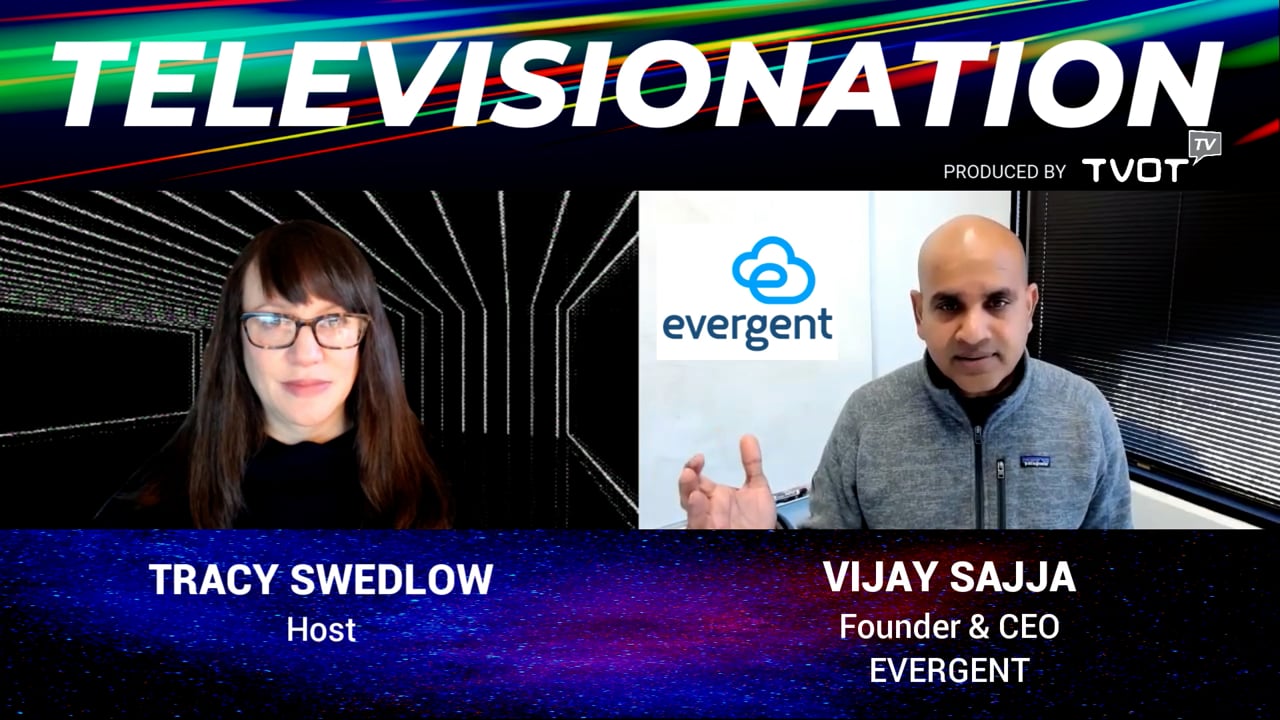 Tracy Swedlow and Vijay Sajja in a split-screen Televisionation interview