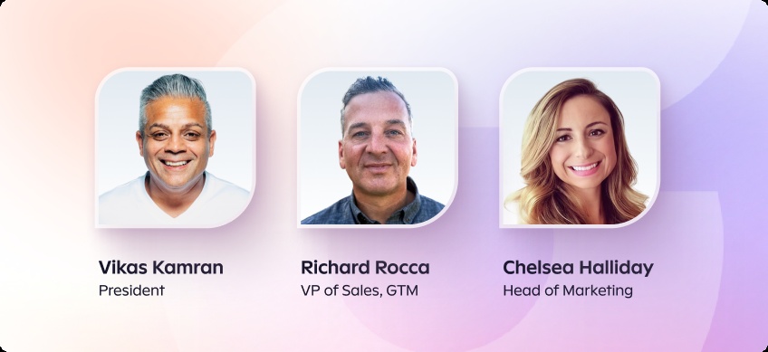 Gradial’s leadership announcement featuring Vikas Kamran on the left, Richard Rocca in the center and Chelsea Halliday on the right