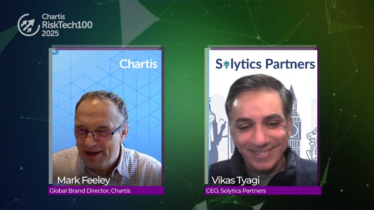 Vikas Tyagi, right, speaking with Chartis Global Brand Director Mark Feeley in a video interview