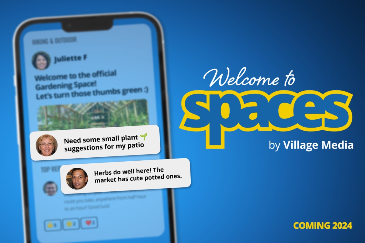 Promotional image showing the SPACES local social network on a smartphone