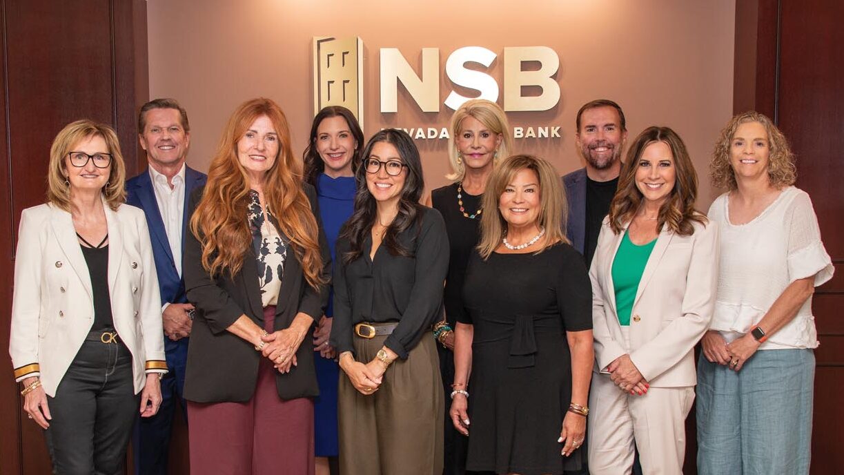 Virginia Martino, far left, standing with fellow marketing executives at a Nevada State Bank-sponsored roundtable