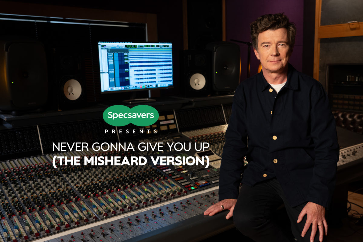 Rick Astley in a recording studio for Specsavers' The Misheard Version campaign