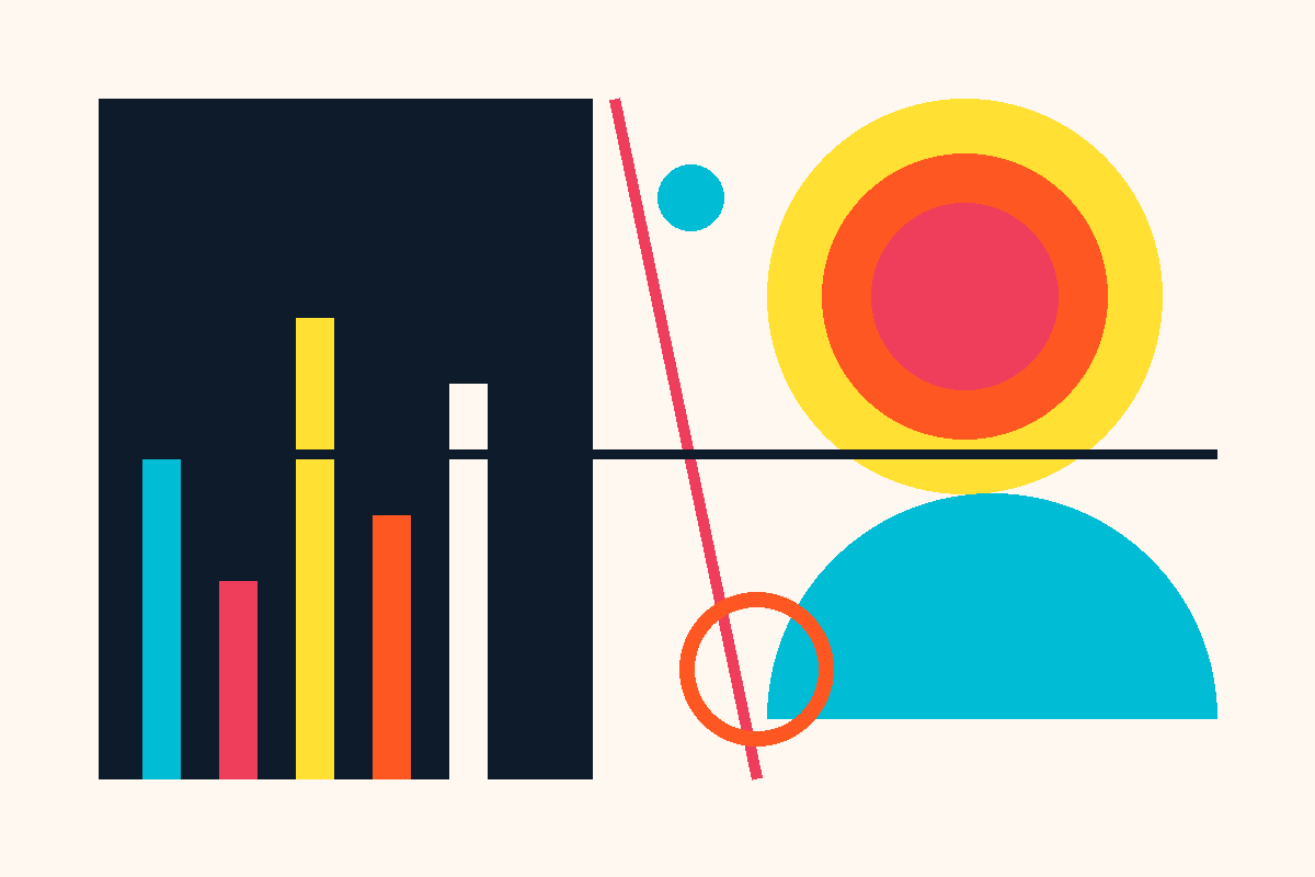 Swiss-style geometric graphic in Visit Orlando brand colors