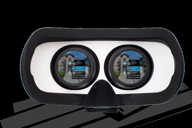 Visnext’s MyHouseby portfolio illustration, showing home options inside a virtual reality headset