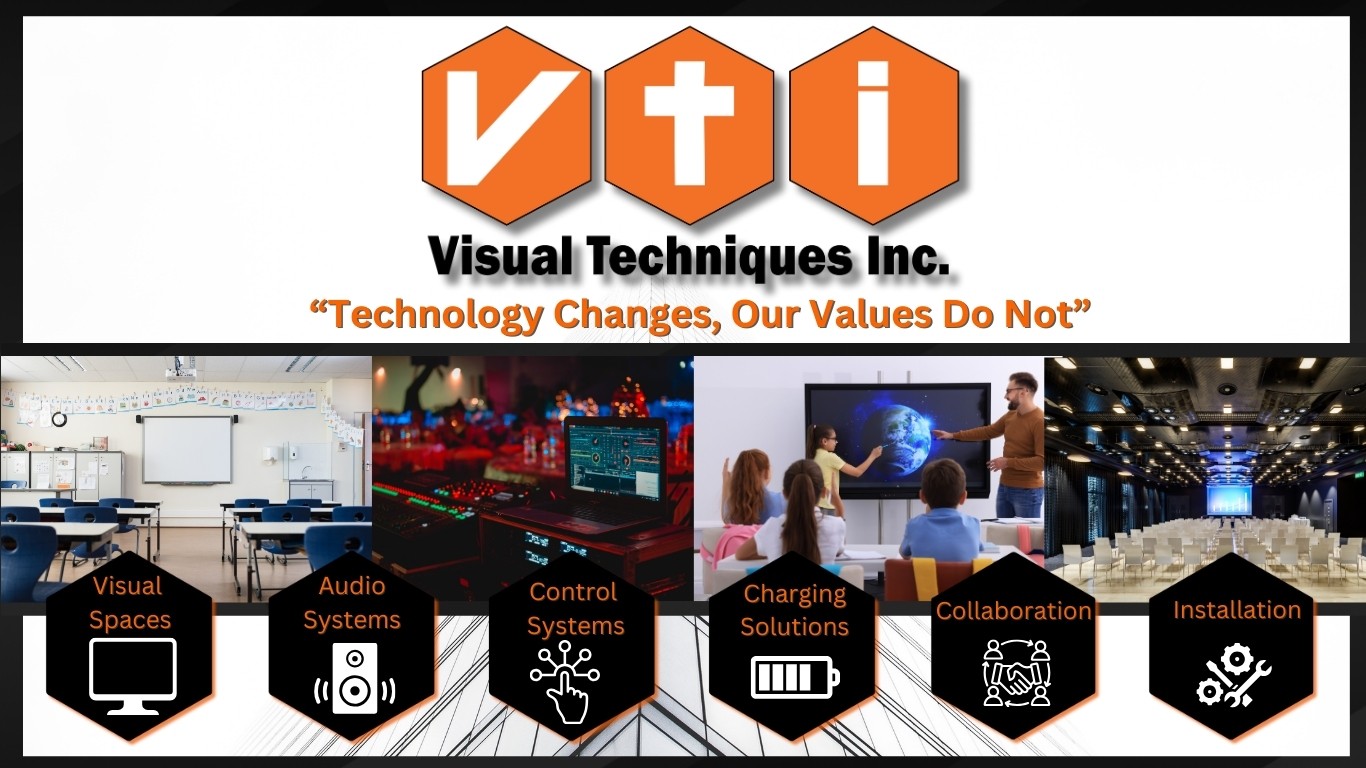 VTI solution areas: visual spaces, audio, control, charging, collaboration, installation