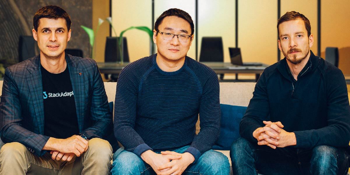 StackAdapt co-founders Ildar Shar, Yang Han and Vitaly Pecherskiy seated together