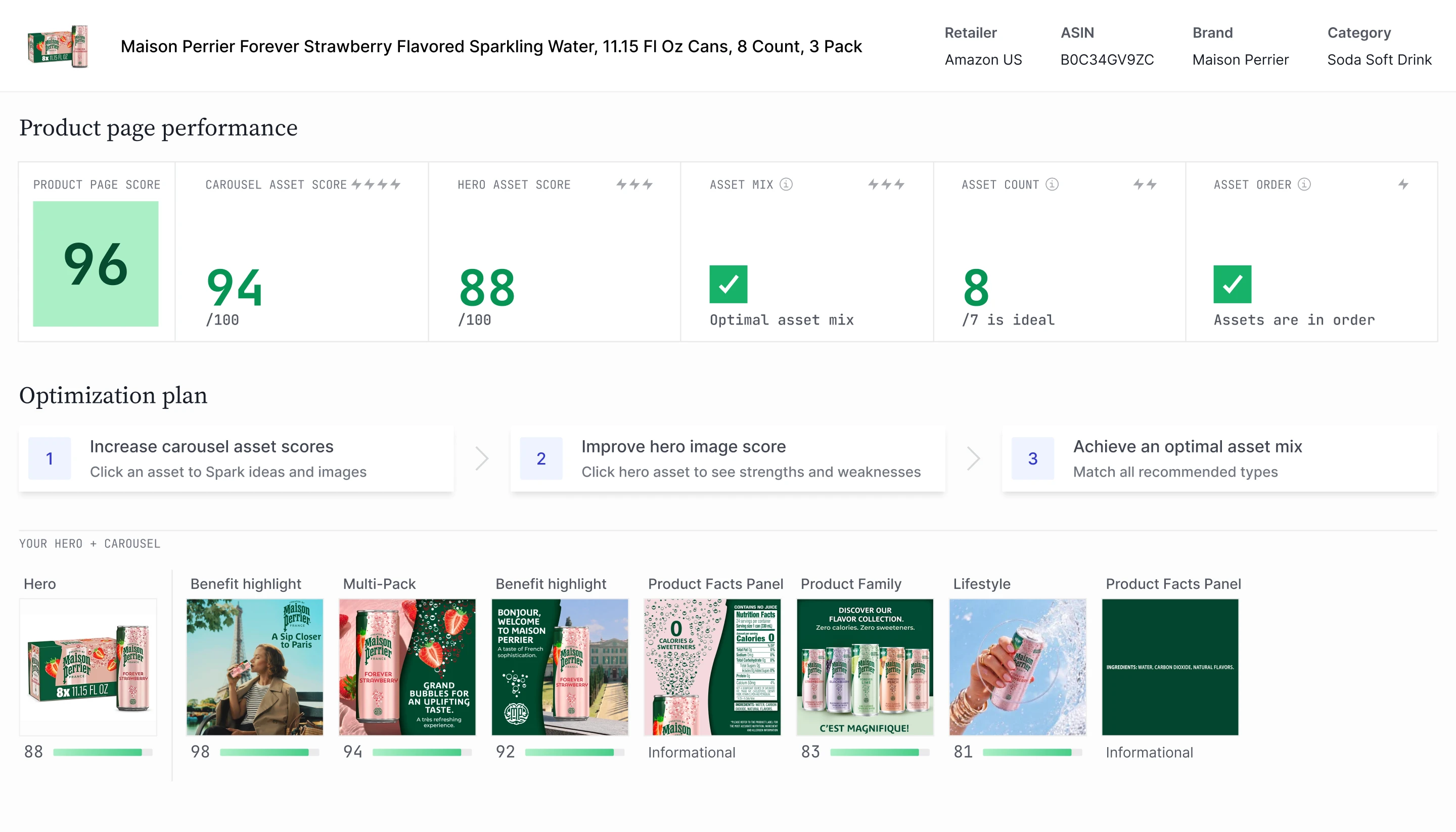 Vizit interface showing product imagery analysis and an optimization plan