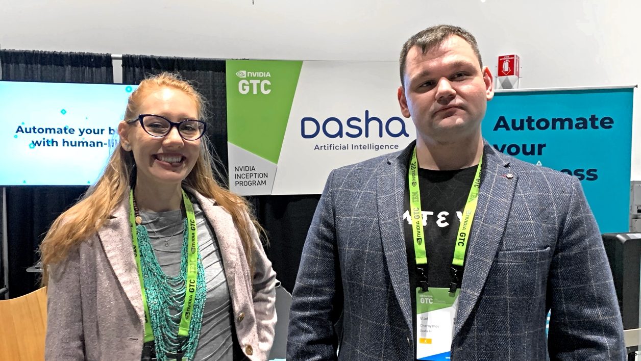 Vladislav Chernyshov, right, at Dasha’s NVIDIA GTC booth in 2019