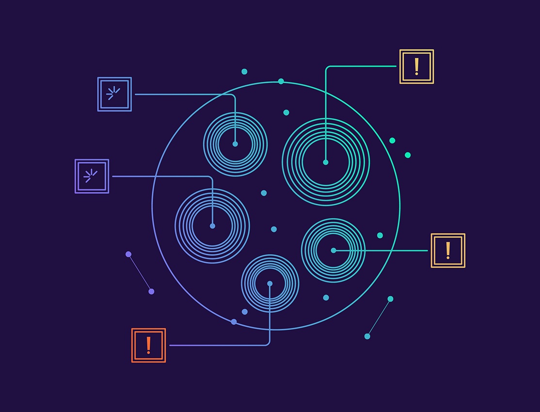 Voyager Labs’ Analyze product illustration showing a stylized digital relationship network