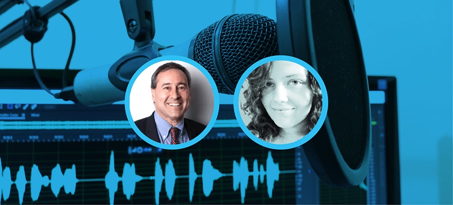 Finance Magnates interview artwork showing Voyager co-founder Stephen Ehrlich and interviewer Rachel McIntosh