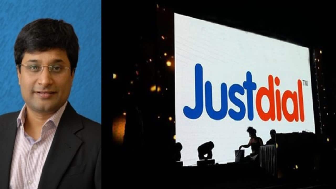 Press montage pairing V. S. S. Mani with a Justdial sign