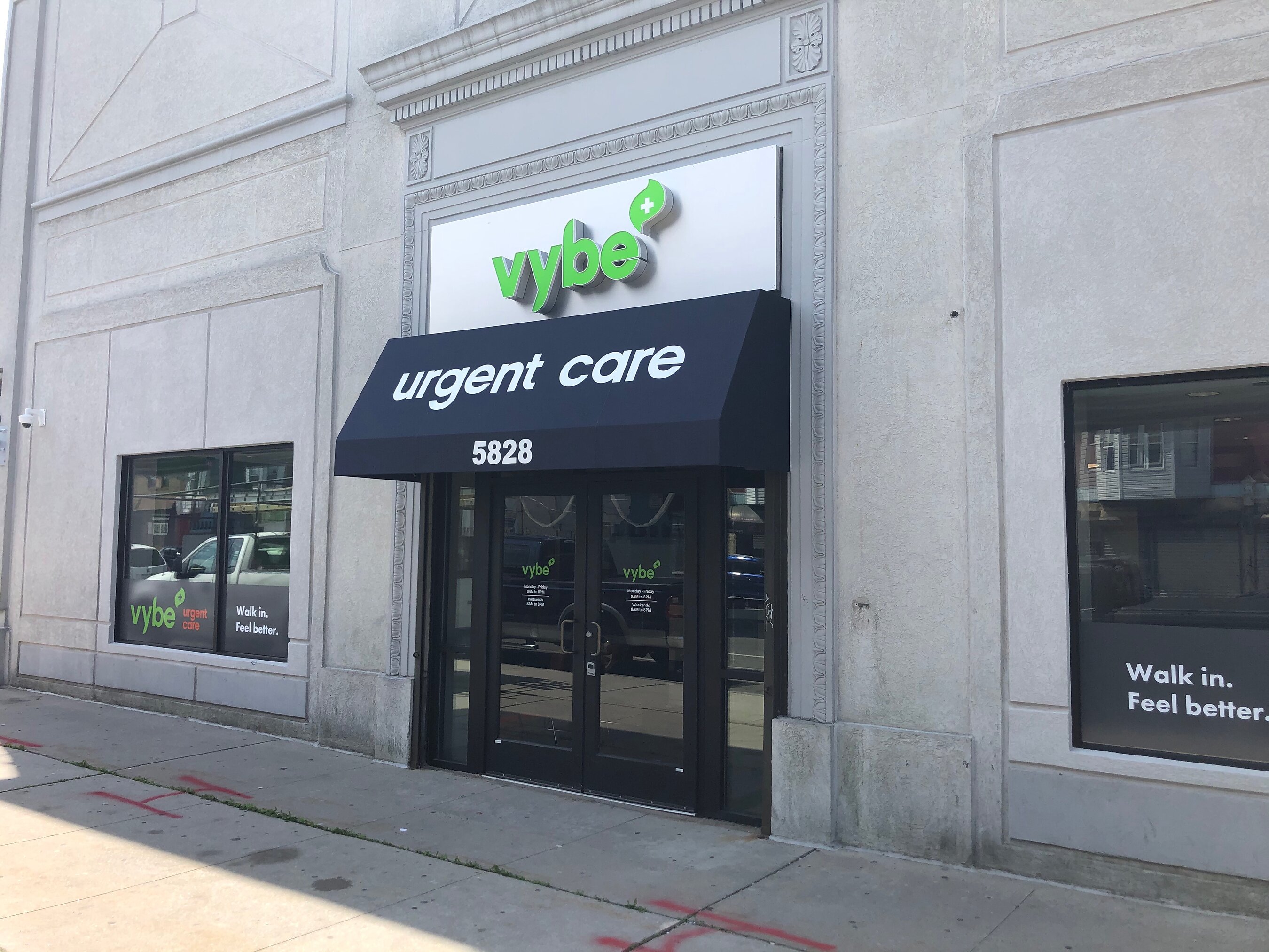 The vybe urgent care storefront at 5828 Market Street in West Philadelphia