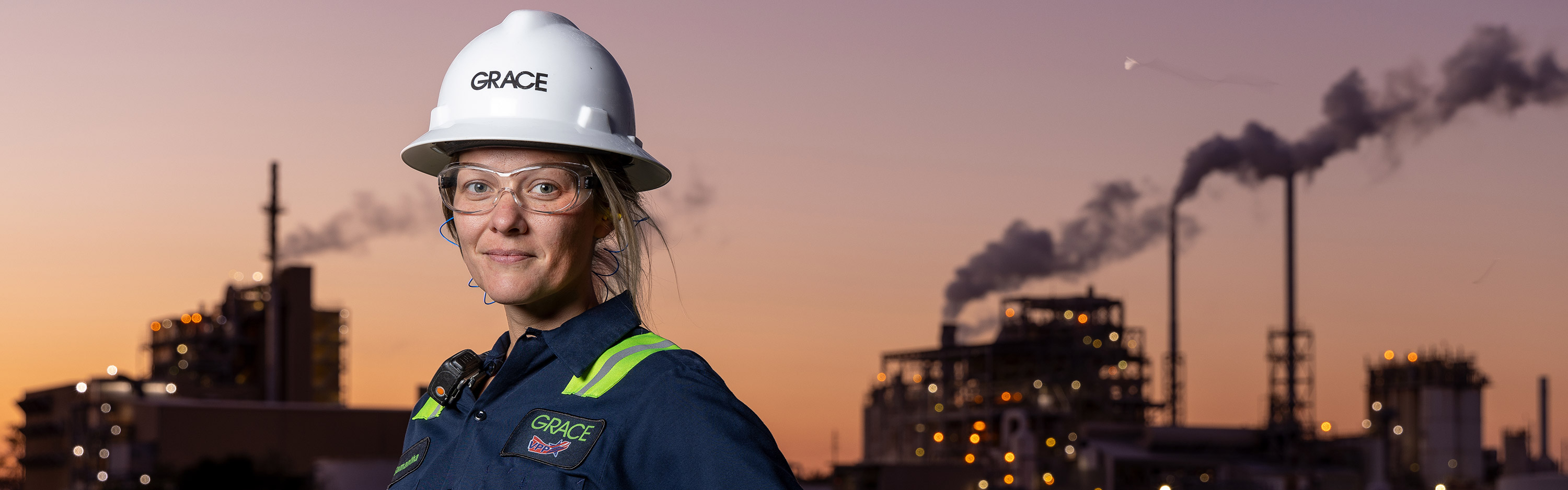 Grace employee at a specialty catalysts facility