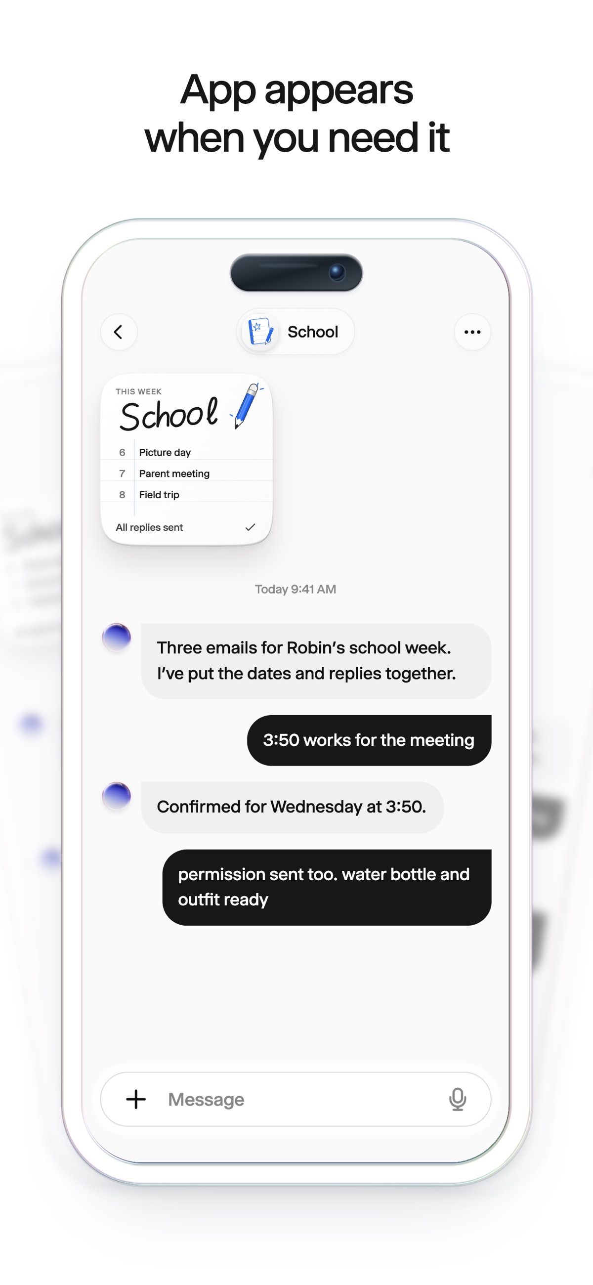 Wabi’s promotional screen showing an app appearing inside a conversation