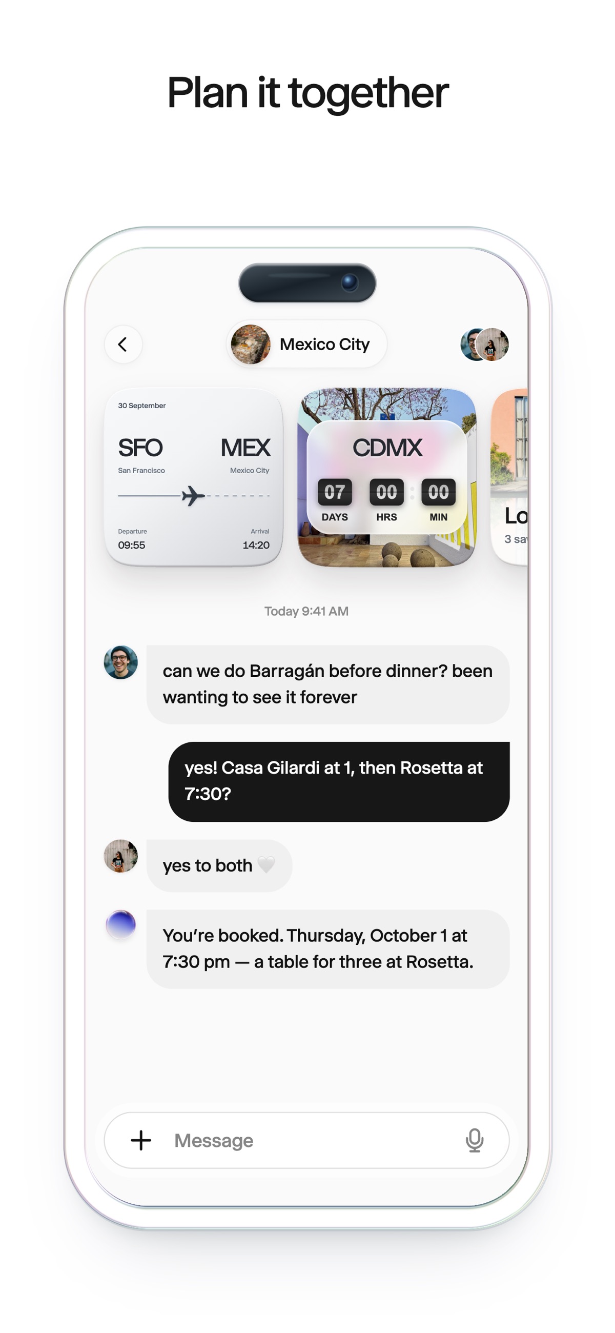 Wabi’s current promotional screen showing collaborative planning in a conversation