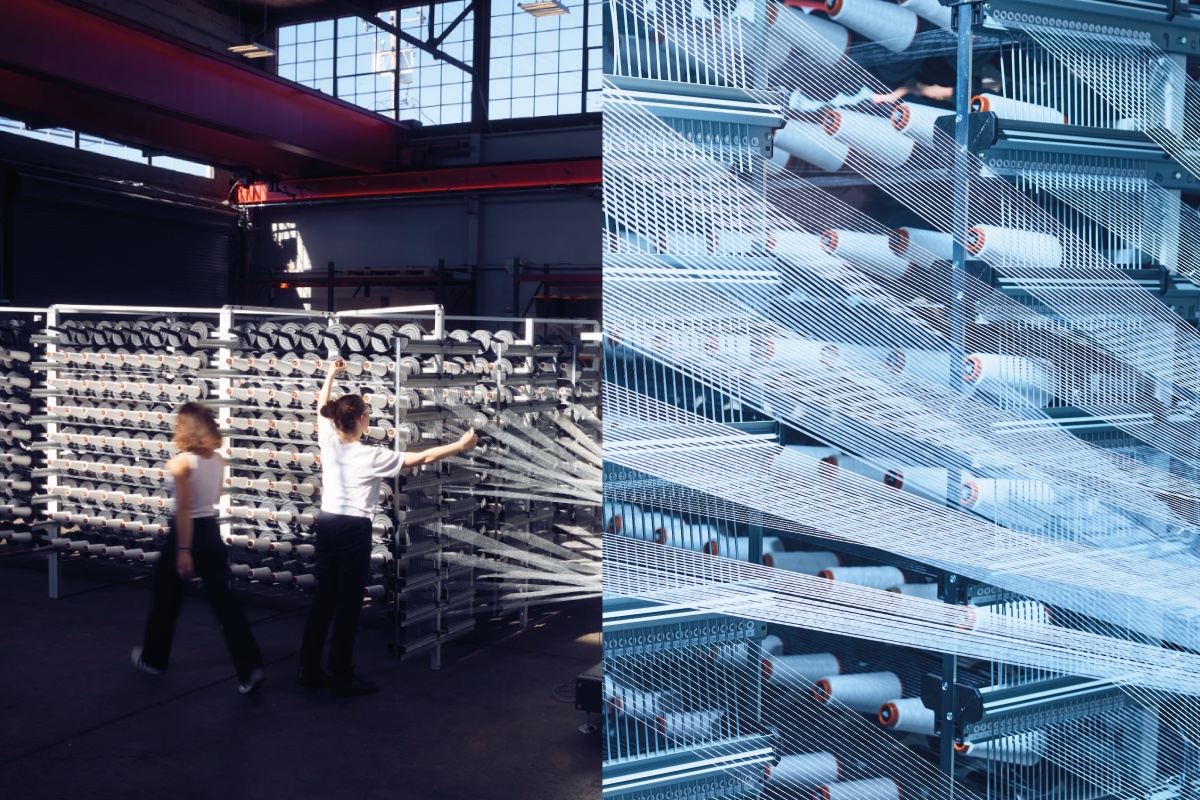Yarn and weaving equipment at unspun’s Oakland microfactory and design studio