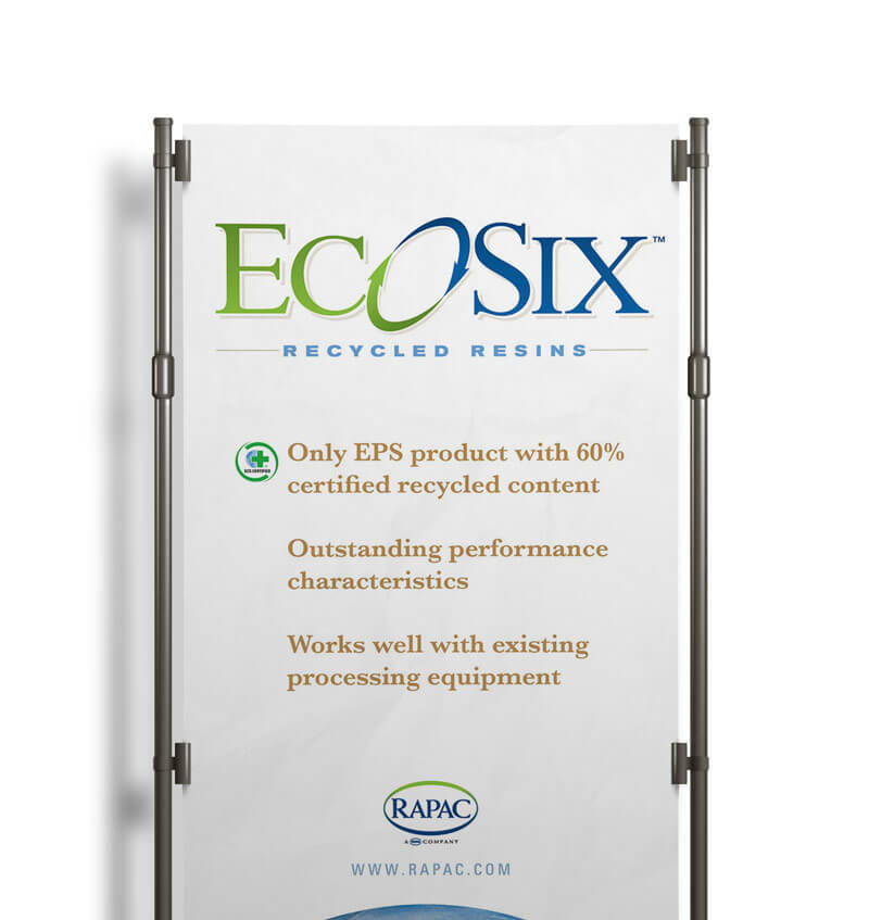 EcoSix brand poster mockup created for recyclable foam packaging