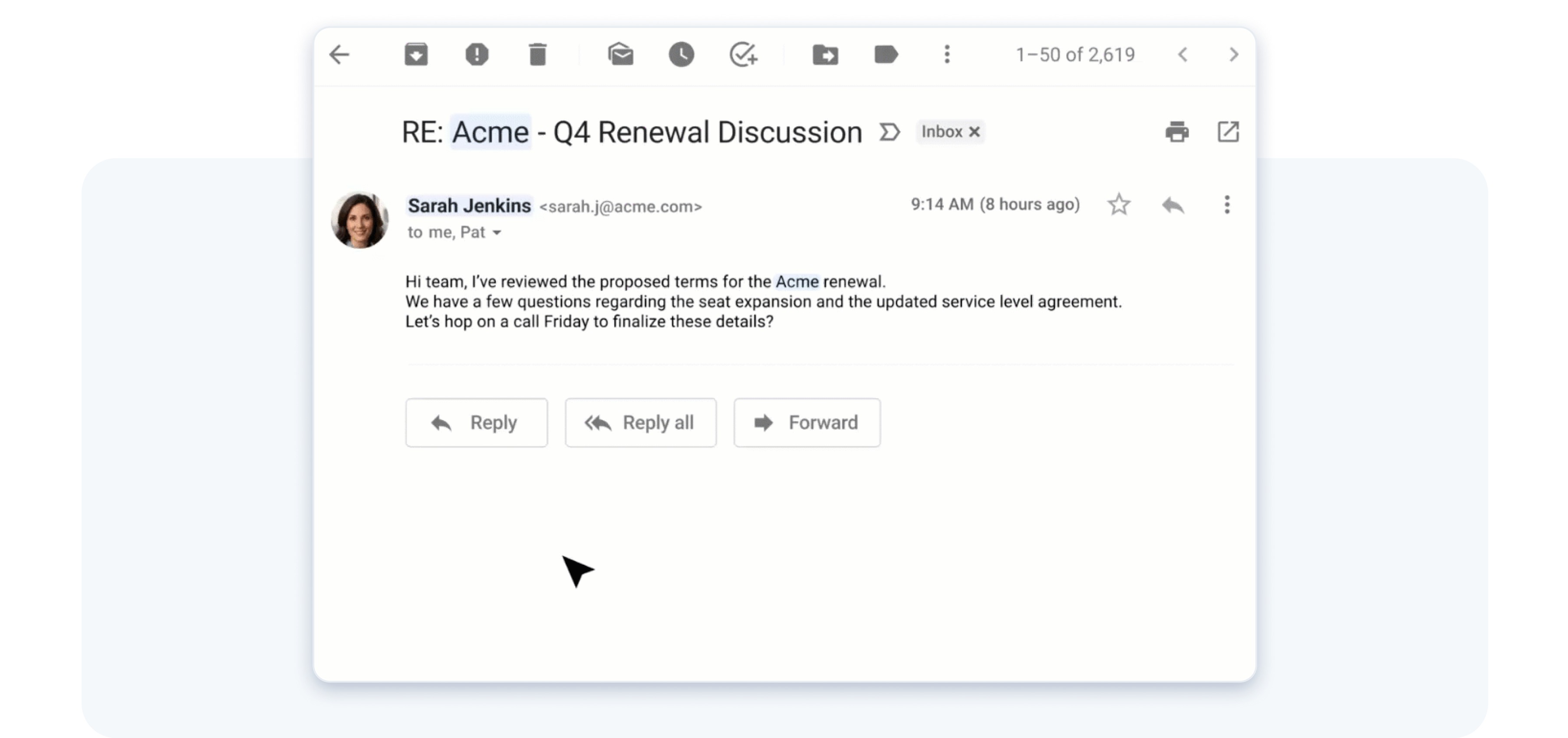 WalkMe product example showing an email workflow used for contextual Smart Highlights