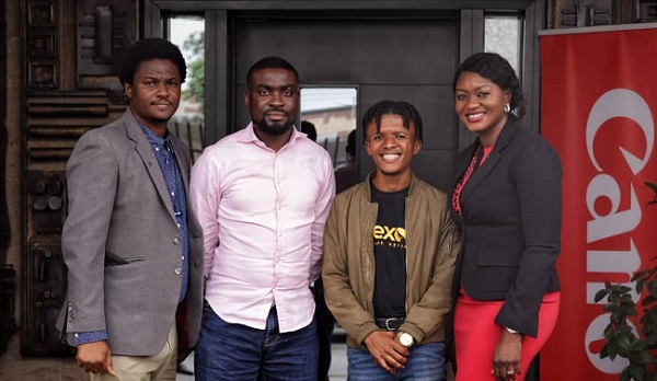 Wande Adams, second from left, with Canon and Peexoo representatives at the platform’s Lagos unveiling