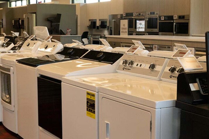 Warners' Stellian showroom lined with washers and dryers