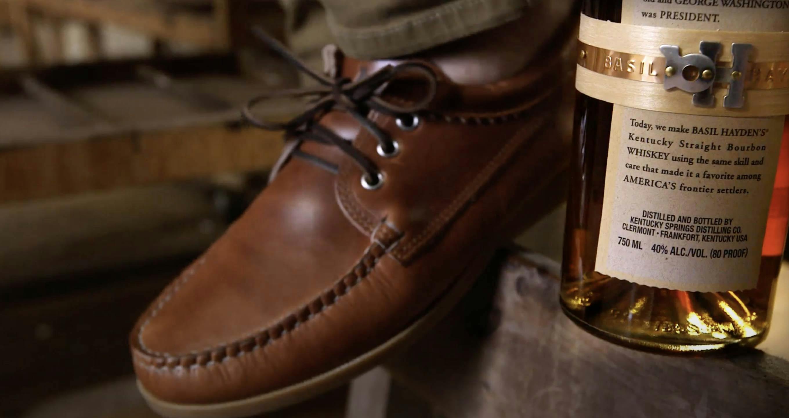 Basil Hayden drinking shoes created with Quoddy in a workshop setting