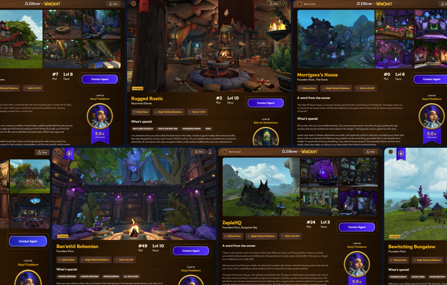 Zillow for Warcraft campaign showing fantasy home listings