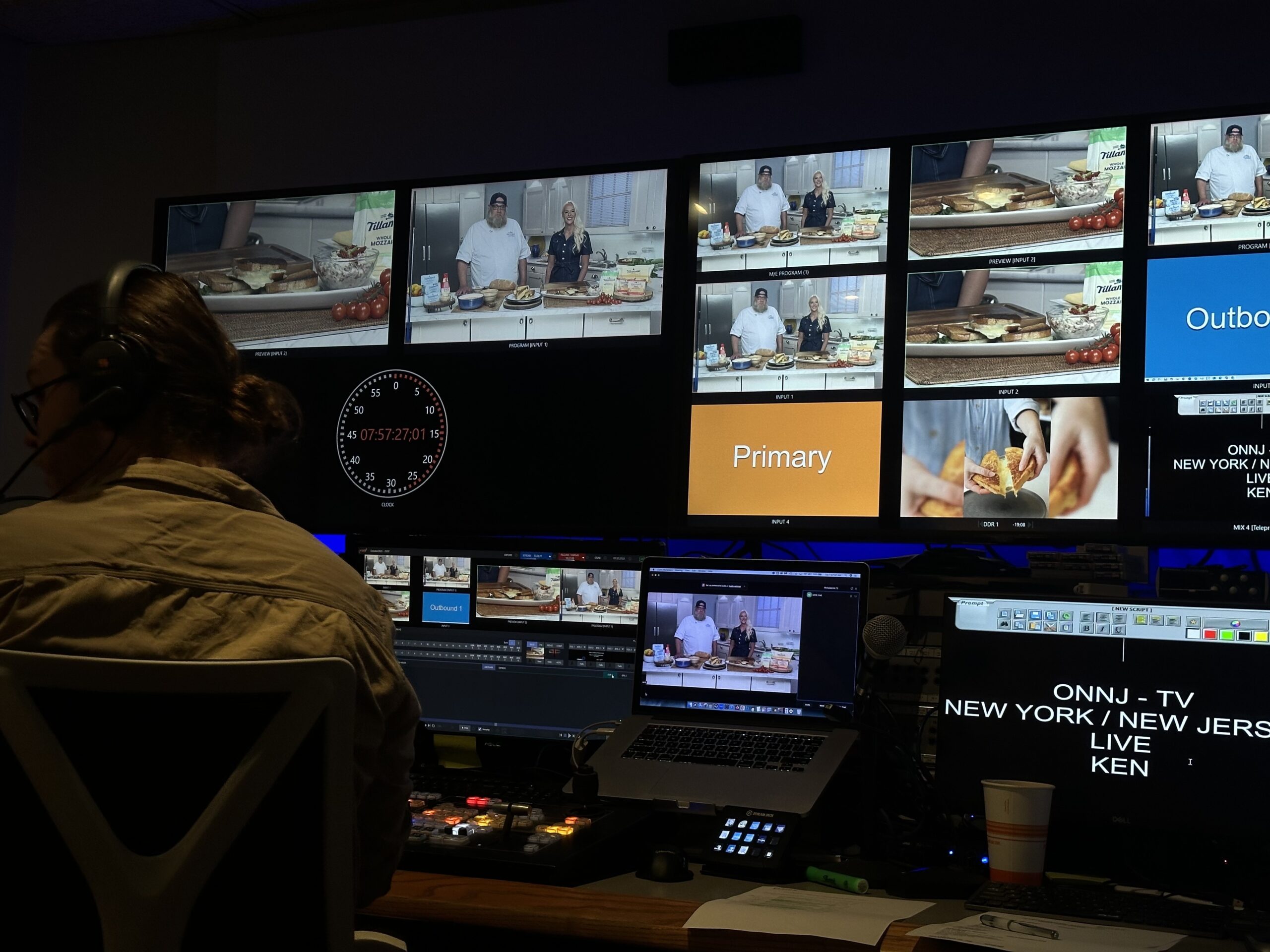 Behind the scenes in a broadcast control room during a Tillamook satellite media tour
