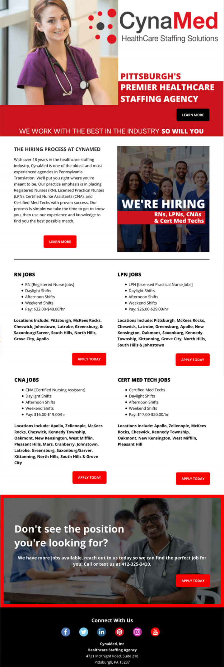 A tall portfolio presentation showing website design work created for CynaMed