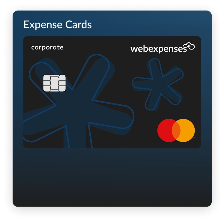 A black Webexpenses corporate Mastercard shown inside the Expense Cards product artwork