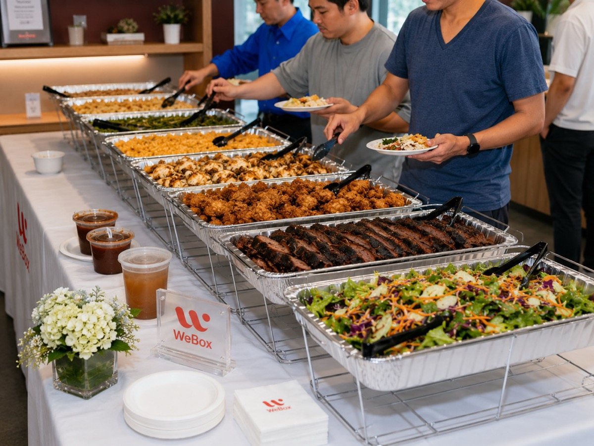 A WeBox catering buffet in an office setting