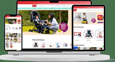 Webskitters’ LuvLap storefront mockup shown on desktop, tablet and mobile