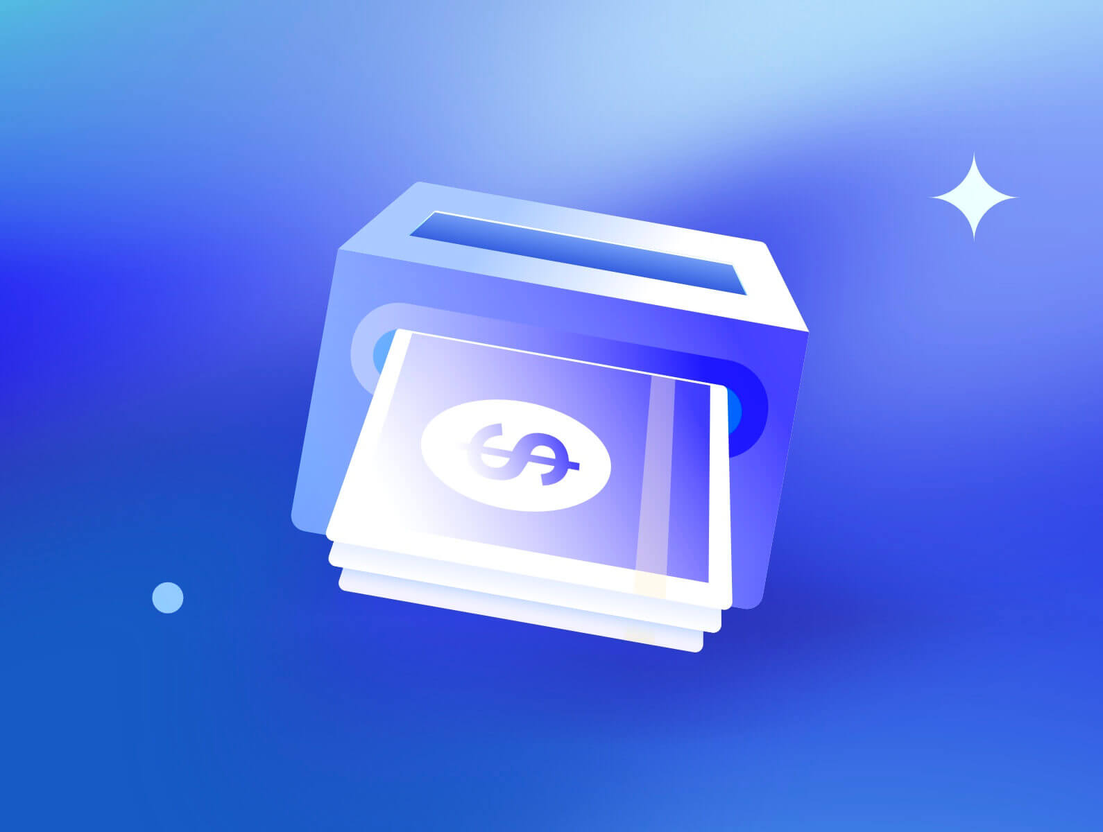 Webull’s blue illustration of virtual money for its paper-trading feature