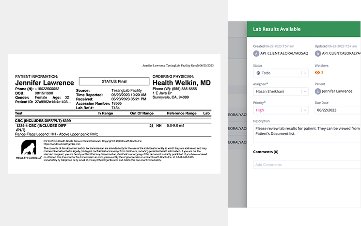 Welkin Health interface showing lab and imaging workflow