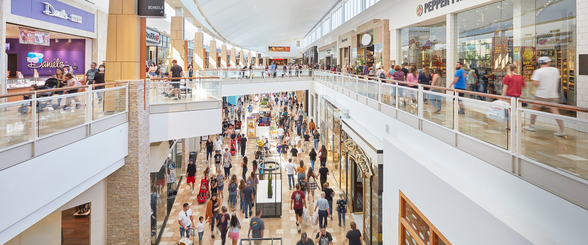 Shoppers in the two-level interior of Chandler Fashion Center