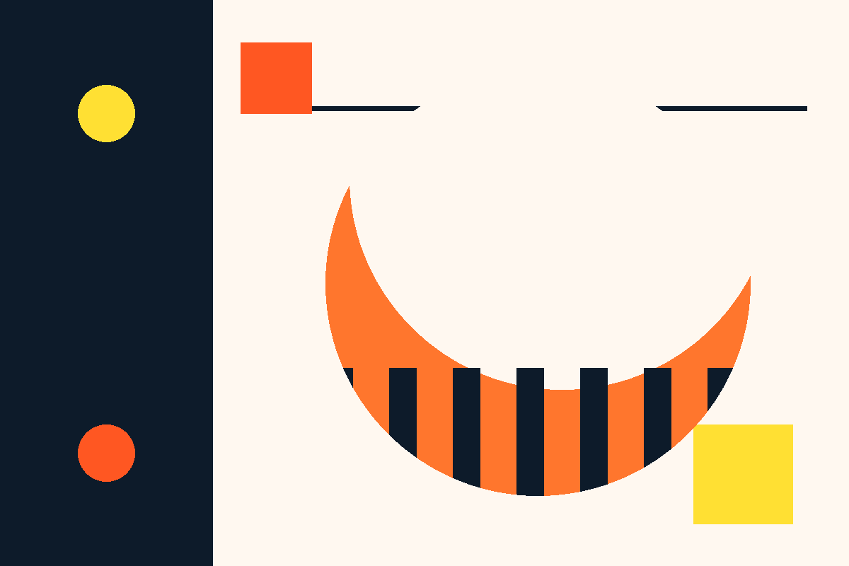 Swiss-style graphic of a Whataburger-orange crescent with striped base on a cream field