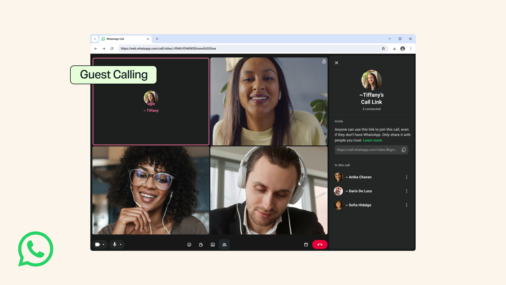Official WhatsApp guest calling interface artwork