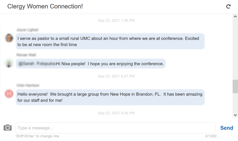 New Room Conference Community Board shown in Whova’s mobile and web interfaces