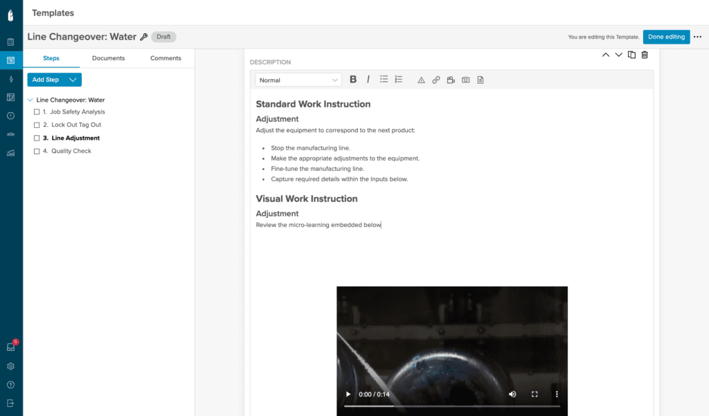 Parsable's web authoring interface for digital work instructions