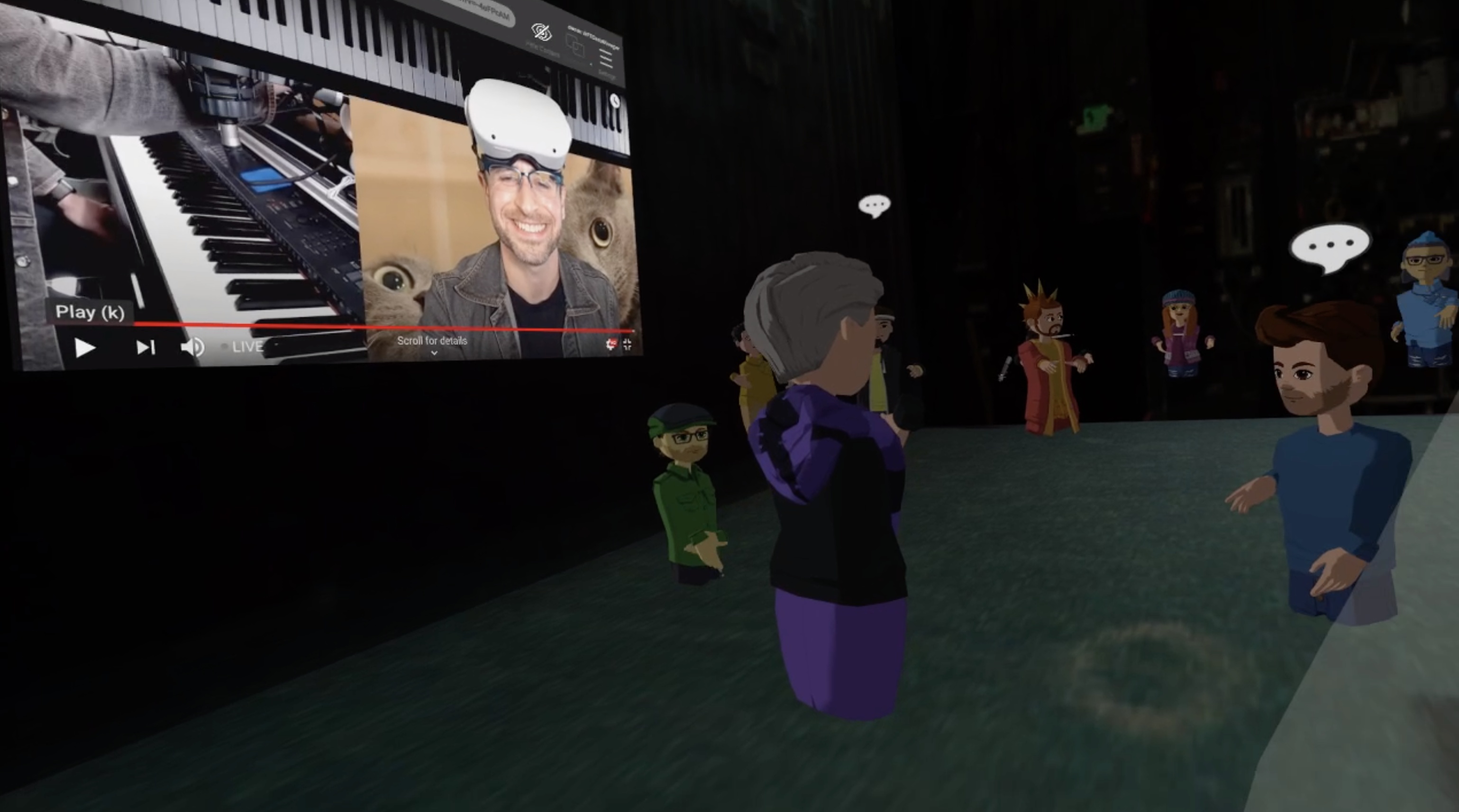 Greg Spero on a screen and as an avatar, with Will O’Brien’s red avatar at NFT Oasis