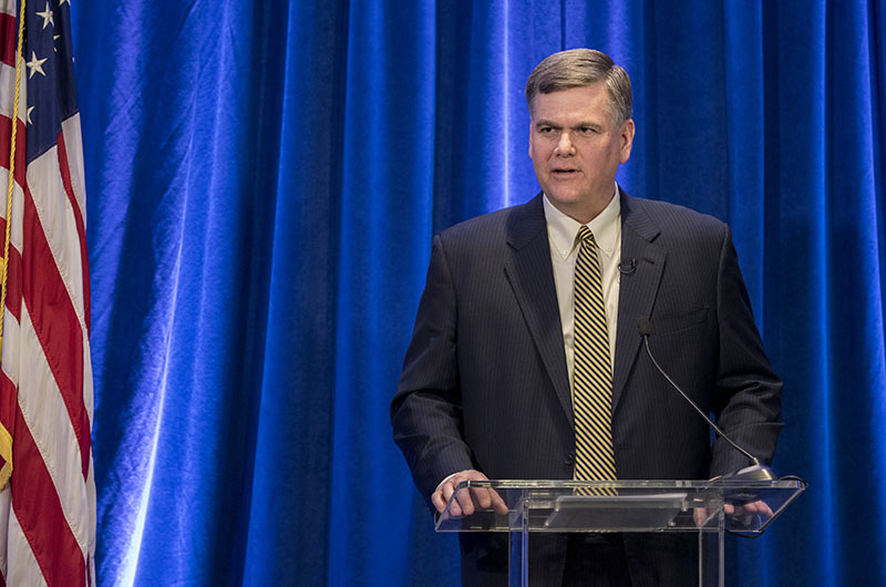 William D. Provine speaking at a lectern during the Delaware Innovation Space launch in April 2017