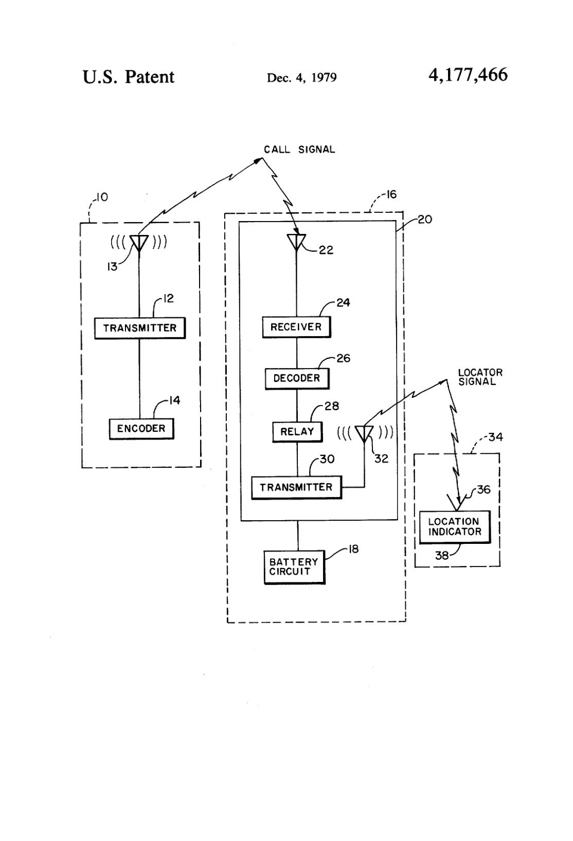 Drawing sheet from William R. Reagan’s U.S. patent 4,177,466, showing a vehicle location system and its radio components.