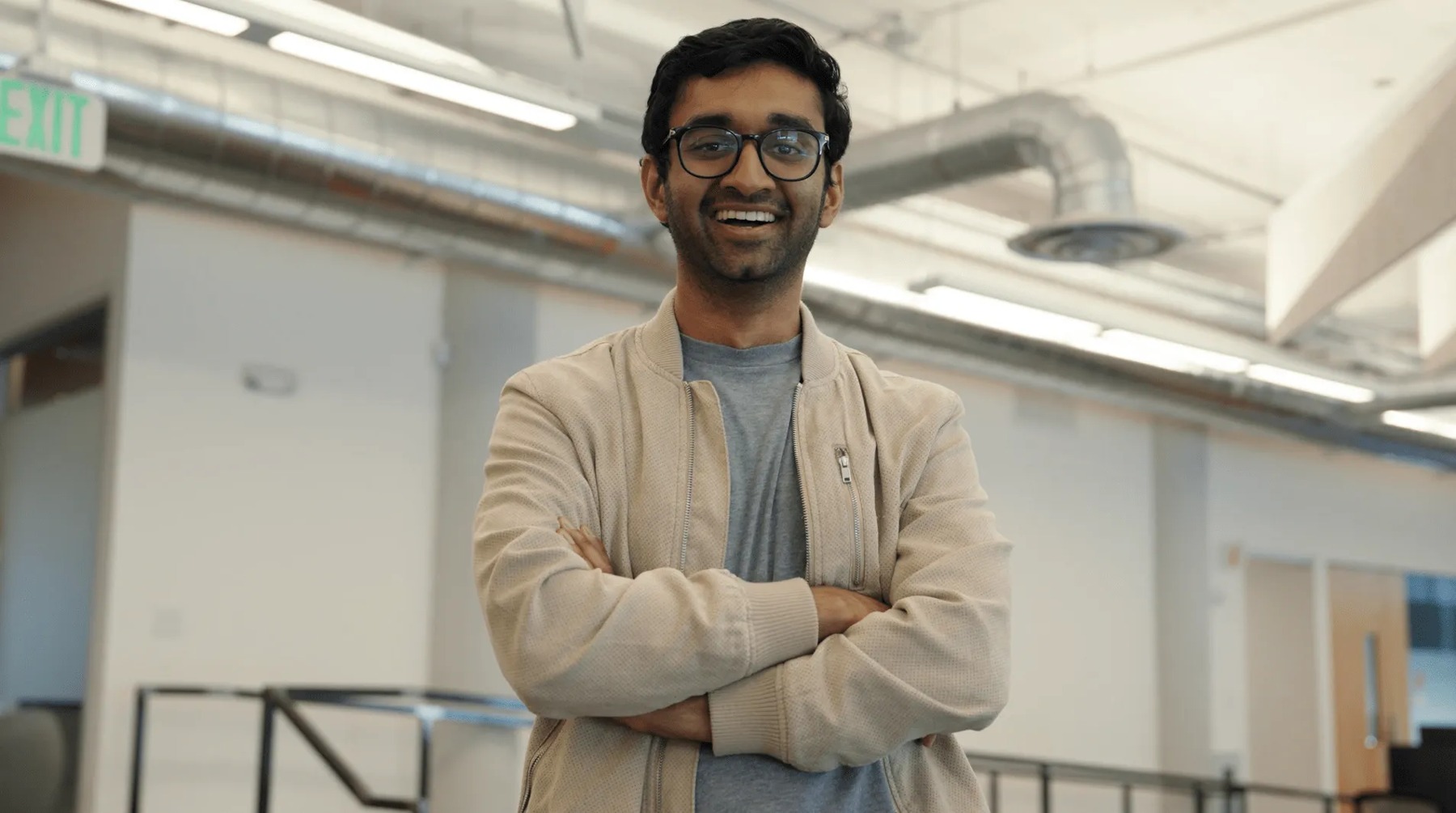 Sahaj Garg, Wispr co-founder, standing in an office