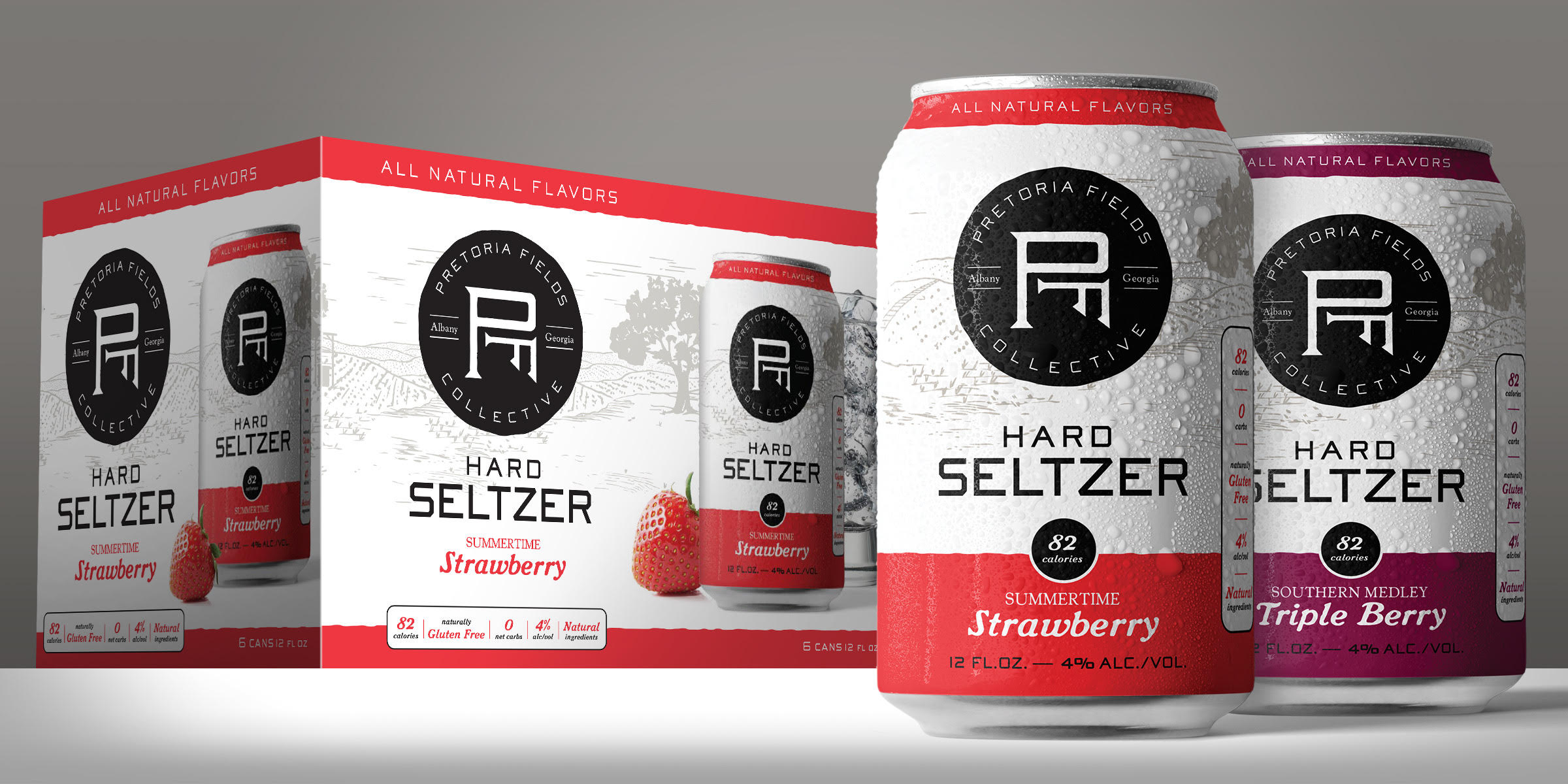 Pretoria Fields Collective hard seltzer packaging developed during its work with WITH