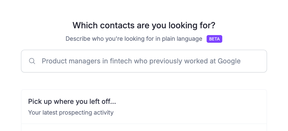 Wiza Smart Search asking which contacts the user is looking for, with a natural-language prospecting query