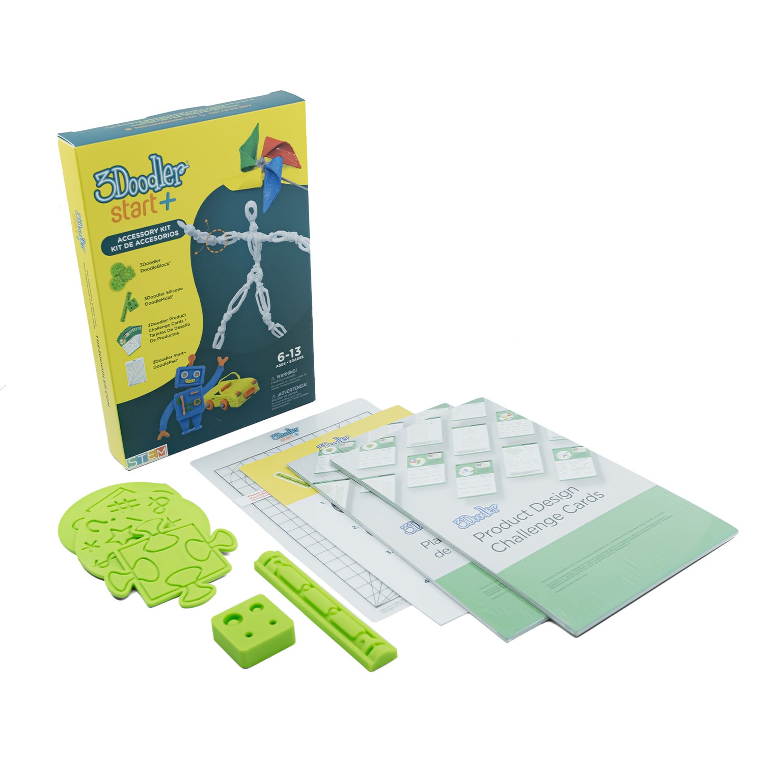 3Doodler Start+ pen with colorful plastic strands and project templates