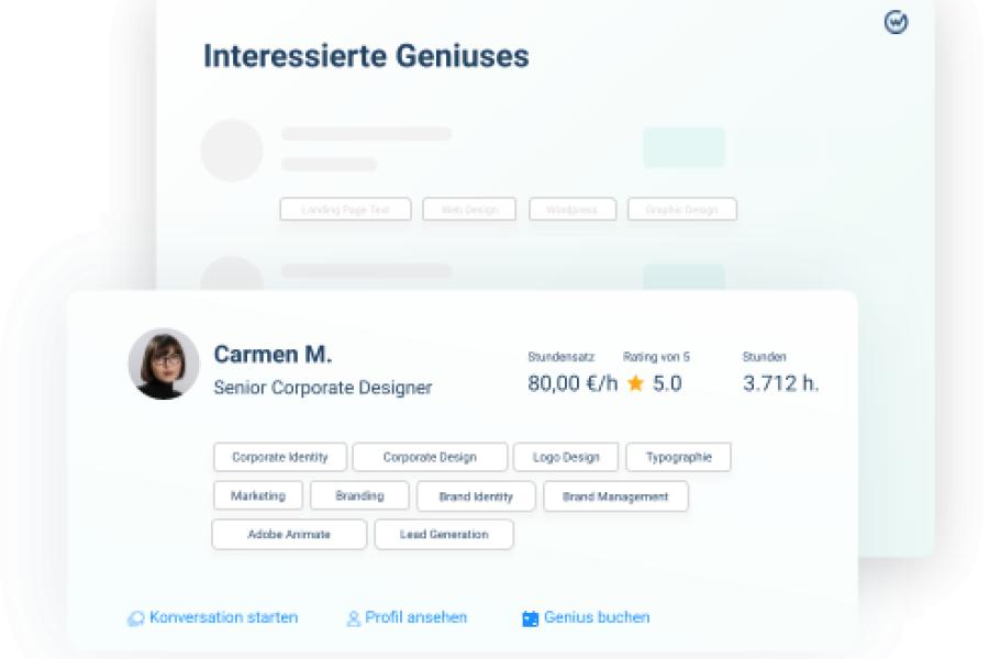 Historical WorkGenius talent profile interface showing candidate information