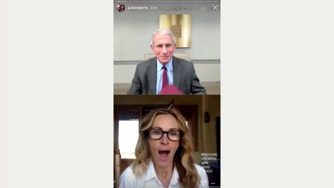 Dr. Anthony Fauci appearing on Julia Roberts's Instagram account for Pass the Mic