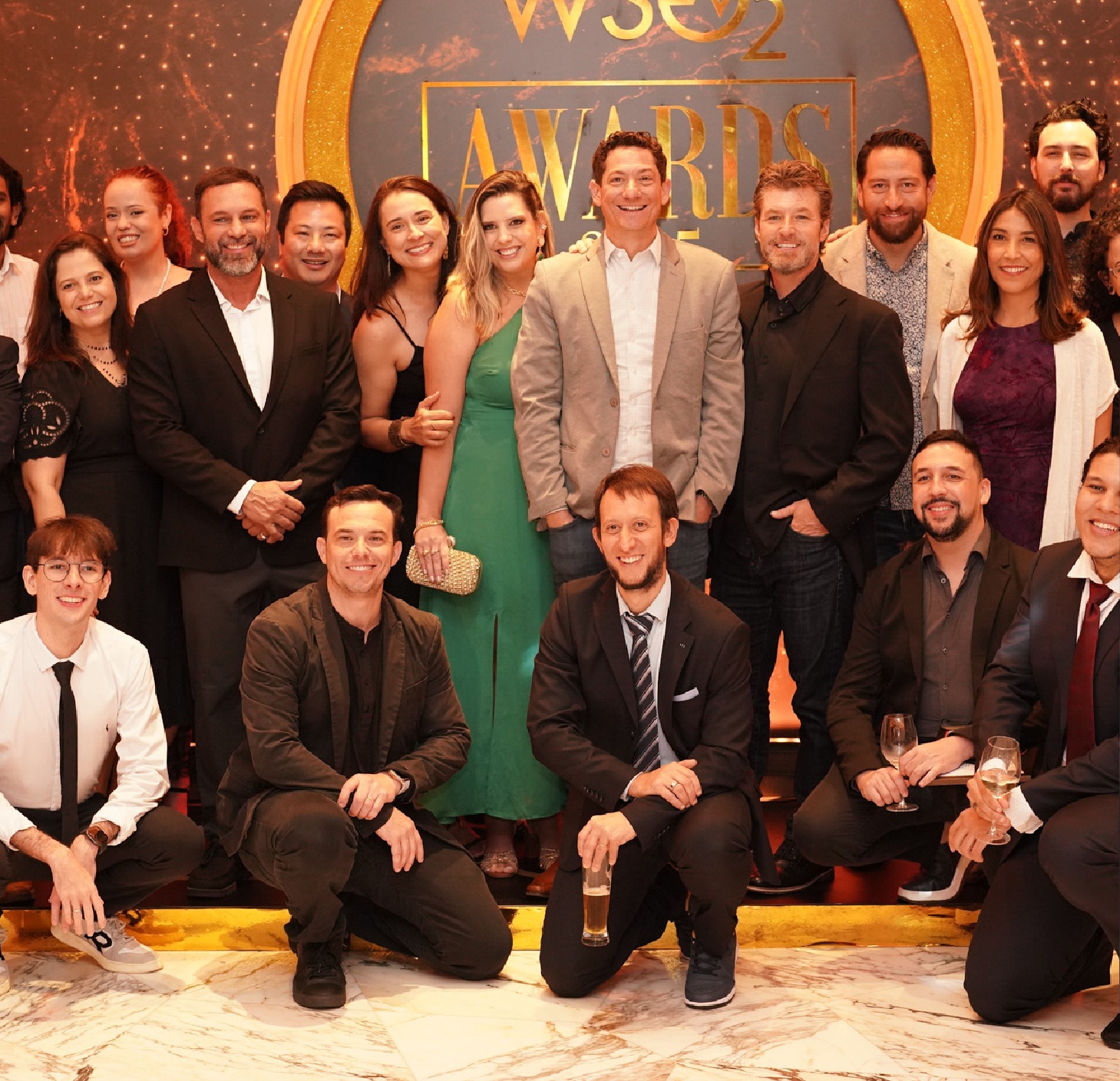 WSO2 colleagues posing together at a company awards gathering