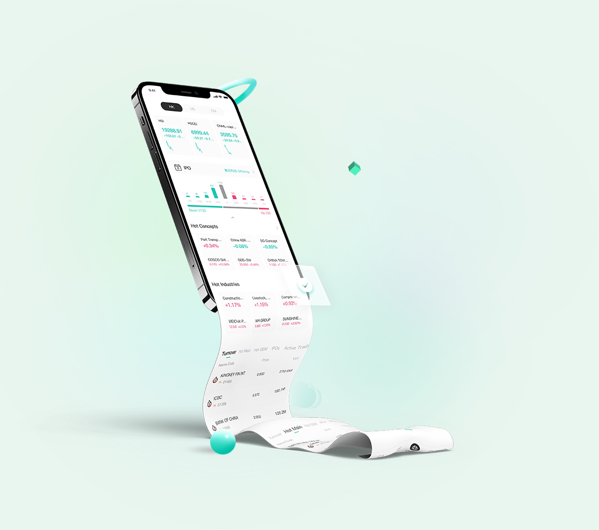 Waton promotional artwork showing its securities trading app on a phone